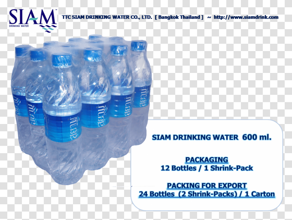 Siam Drinking Water, Bottle, Beverage, Water Bottle, Mineral Water Transparent Png