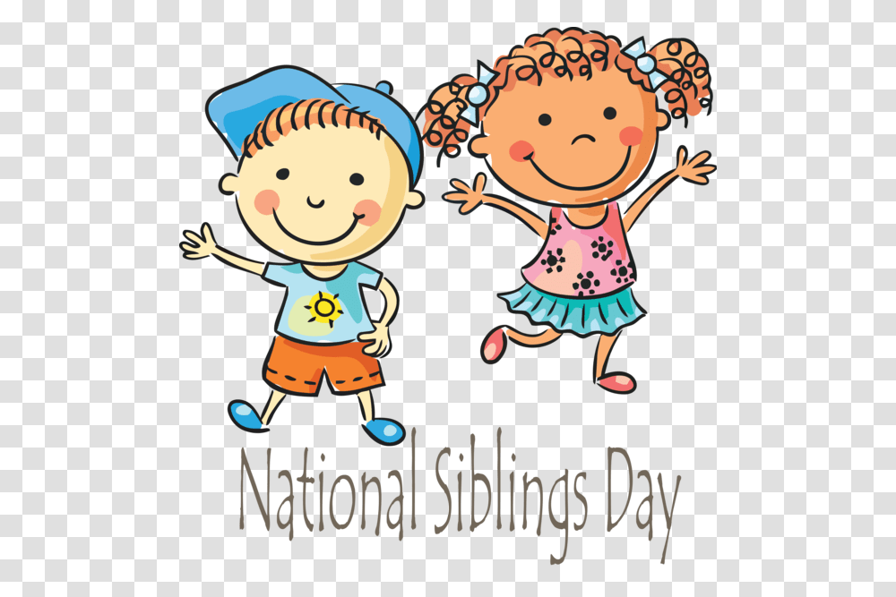 Siblings Day Cartoon Child Text For Happy Child, Poster, Elf, Baby Transparent Png