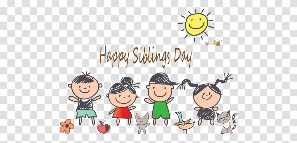 Siblings Day Cartoon People Text For Happy Happy Siblings Day 2020, Person, Drawing, Hand, Halloween Transparent Png
