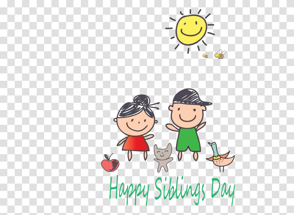 Siblings Day Cartoon Text Happy For Happy, Elf, Advertisement, Plant, Poster Transparent Png