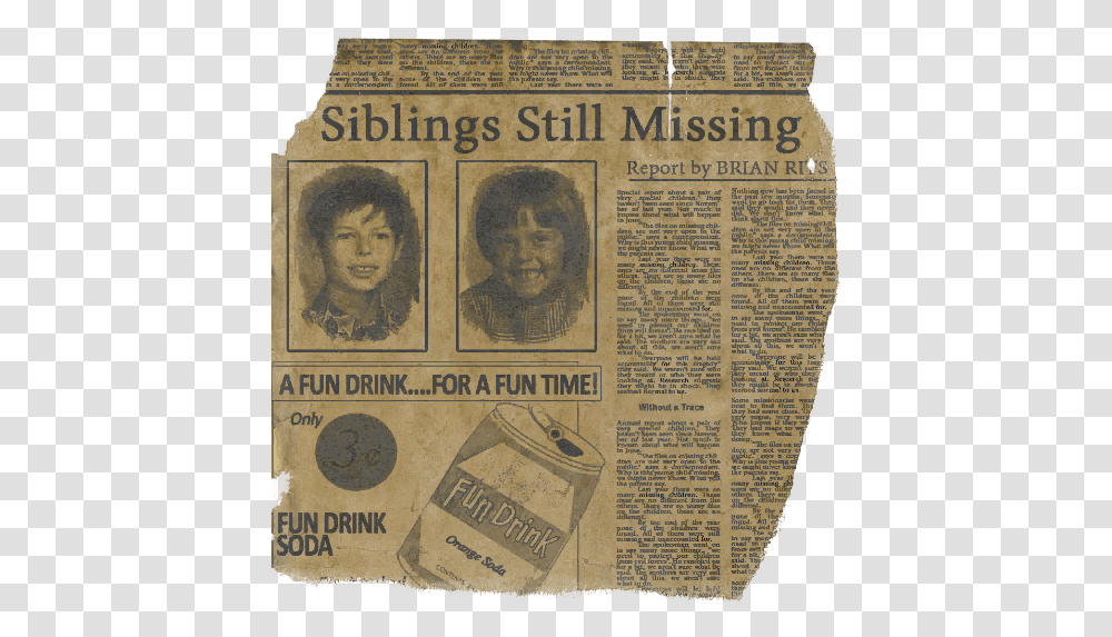 Siblings Missing Newspaper Official The Forest Wiki Missing Child Newspaper Article, Text, Person, Human Transparent Png