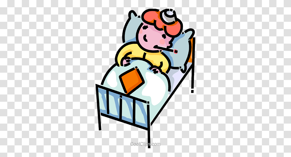 Sick Child Laying In Bed Royalty Free Vector Clip Art Illustration, Furniture, Crowd Transparent Png