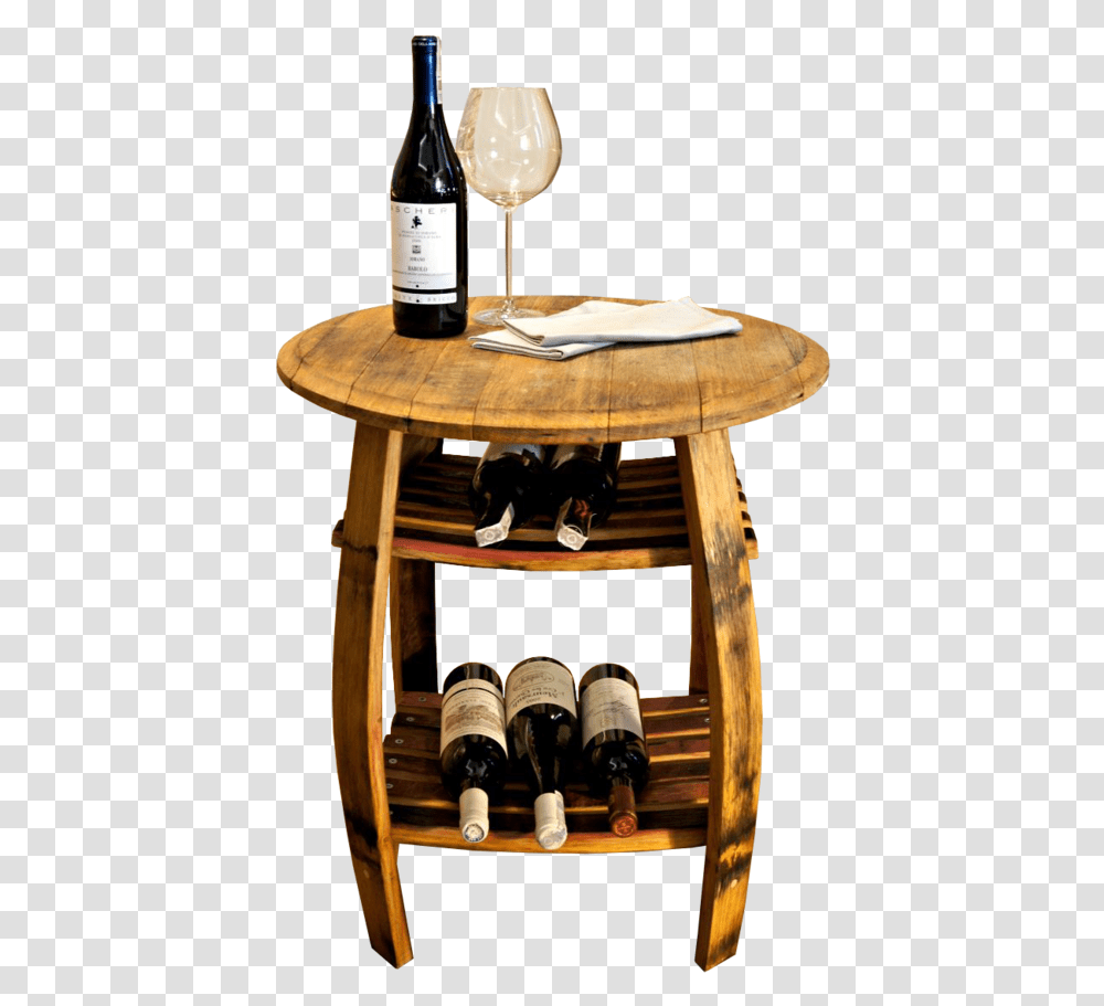 Side Table From An Old Wine Barrel Table Of Wine, Alcohol, Beverage, Drink, Bottle Transparent Png
