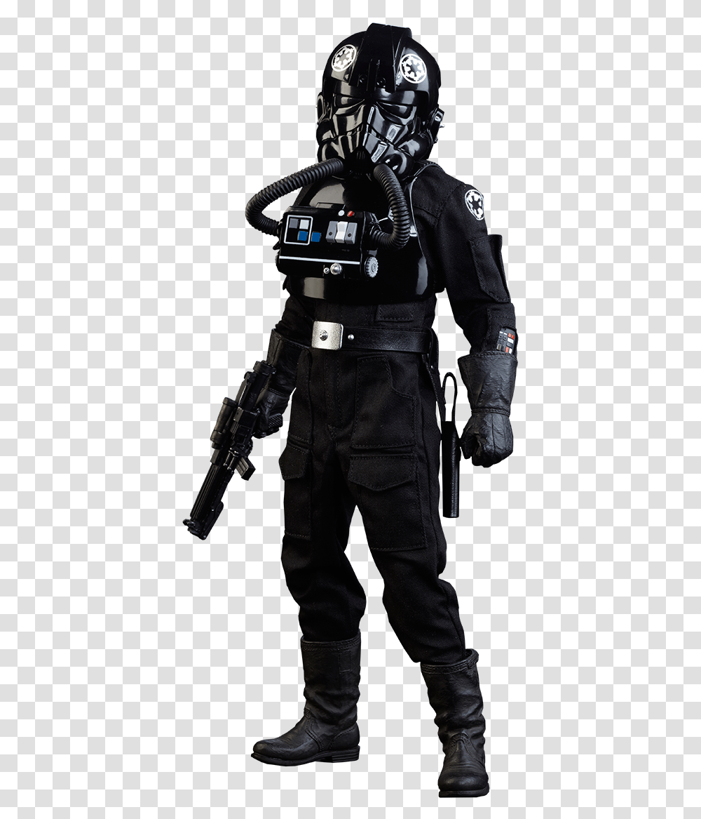 Sideshow Tie Fighter Pilot Figure From Star Wars Scale Tie Fighter Pilot, Person, Helmet, Overcoat Transparent Png