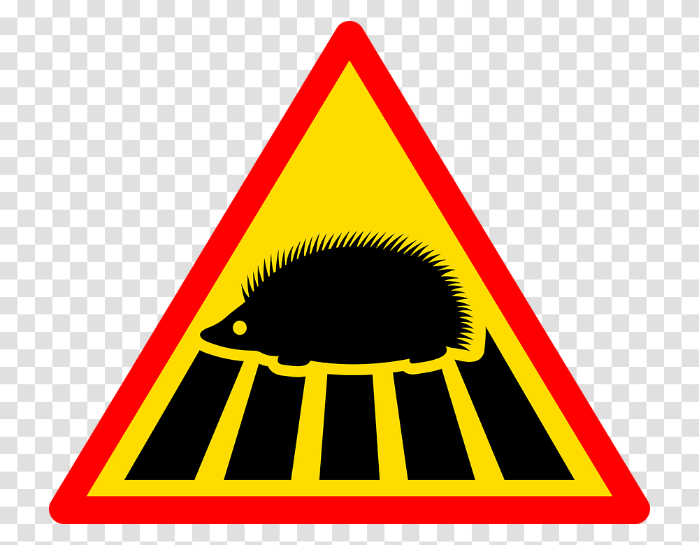 Sign Road Road Sign Traffic Road Signs Signpost Hedgehog Warning Sign, Triangle, Transparent Png