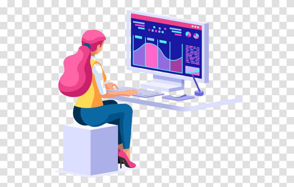 Signup Sitting, Monitor, Electronics, Person, Computer Transparent Png