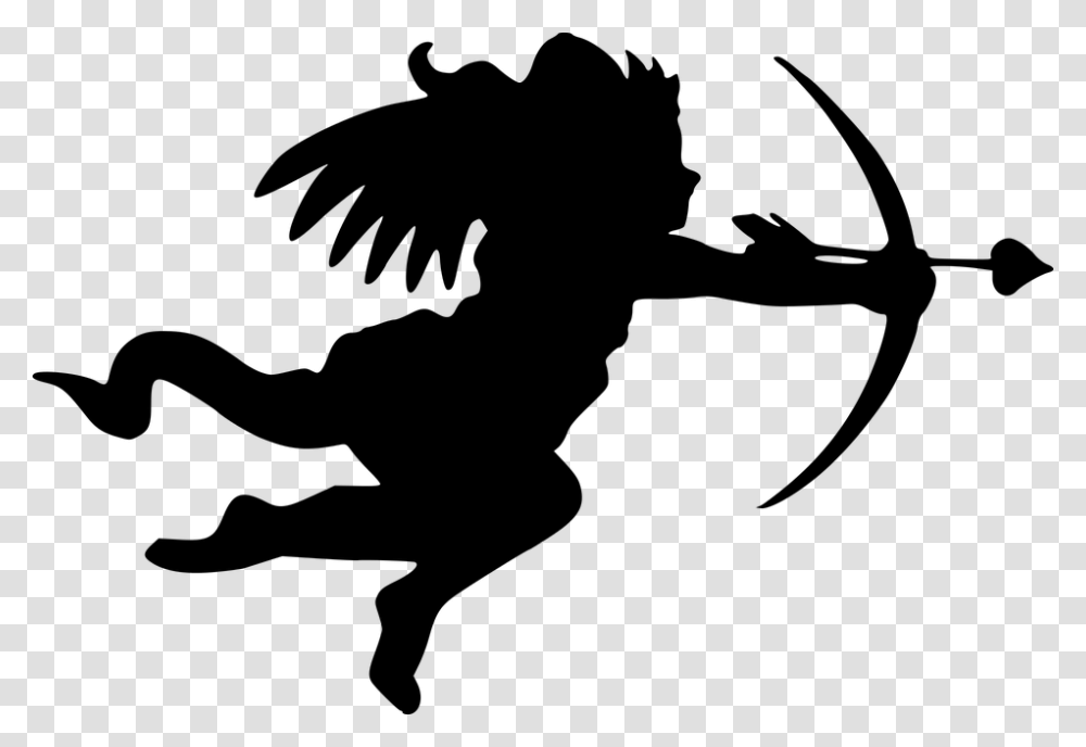 Silhouette Angel Cupid Love Arrow Bow Valentine Simbolo Saguitario, Gray, World Of Warcraft Transparent Png