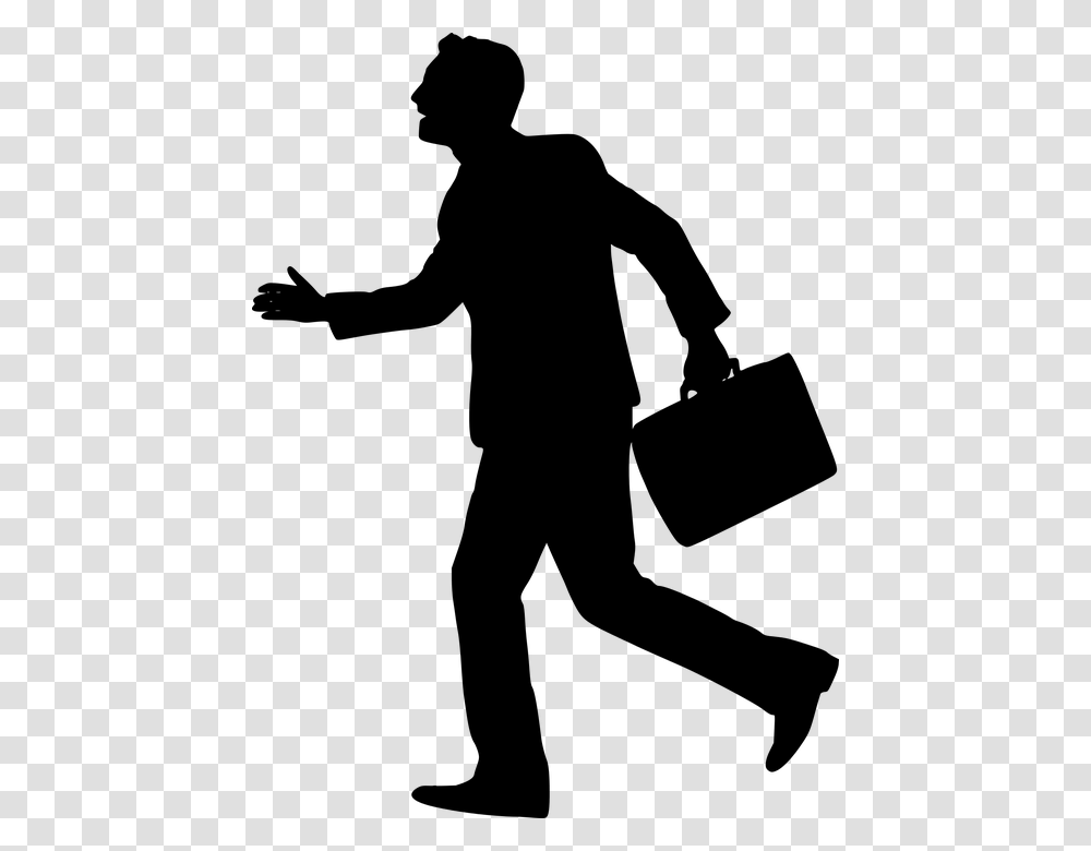 Silhouette Businessman Hurry Up Running Side Silhouette Business Man, Gray, World Of Warcraft Transparent Png