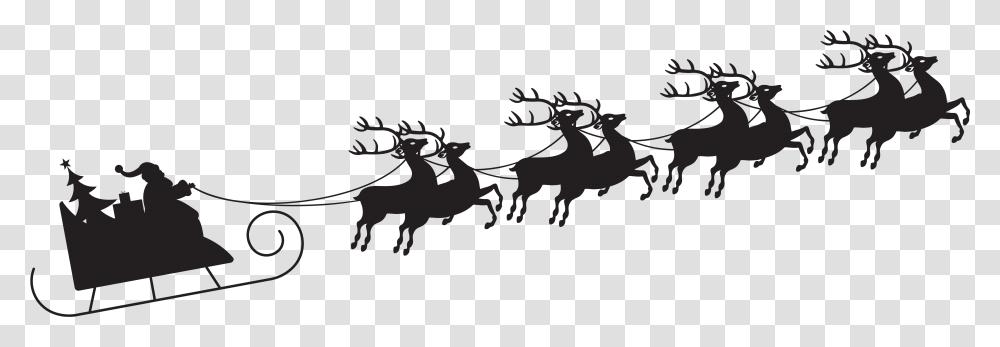 Silhouette Claus Sled Reindeer Santa Sleigh With Clipart Santa Sleigh Silhouette, Stencil, Floral Design Transparent Png