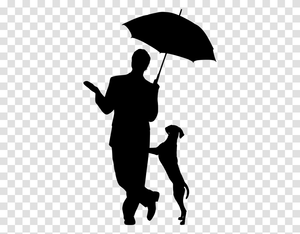 Silhouette Dog Umbrella Man Pet Friendship Care Man With Umbrella Silhouette, Gray, World Of Warcraft Transparent Png