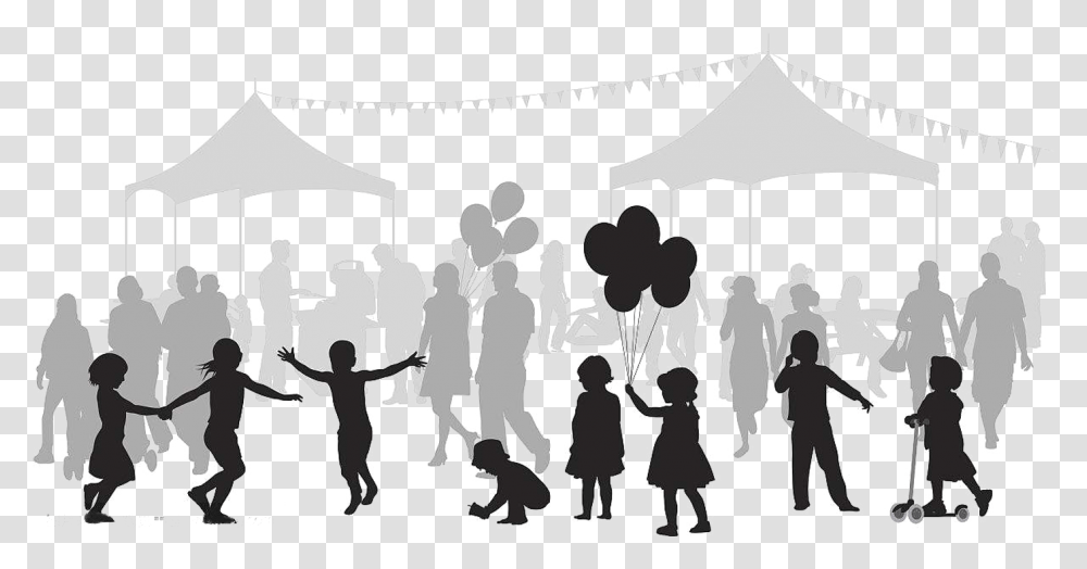 Silhouette Drawing Cartoon Illustration People In The Park Silhouette, Person, Human, Amusement Park, Carousel Transparent Png