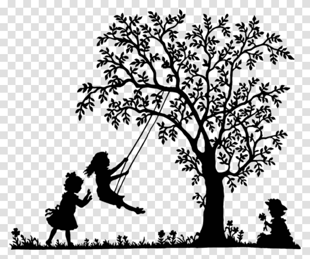 Silhouette Drawing Child Female Girl Girl On Swing Silhouette, Nature, Outdoors, Astronomy, Moon Transparent Png