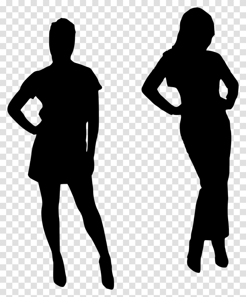 Silhouette Female Models Friendship Teamwork Retro Model Girl And Boy Clipart, Gray, World Of Warcraft Transparent Png