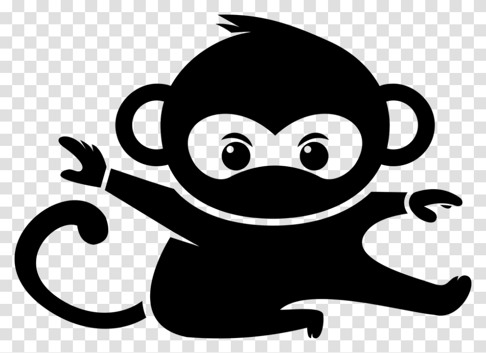 Silhouette Funny Cute Animal Character Ninja Ninja Monkey Silhouette, Gray Transparent Png