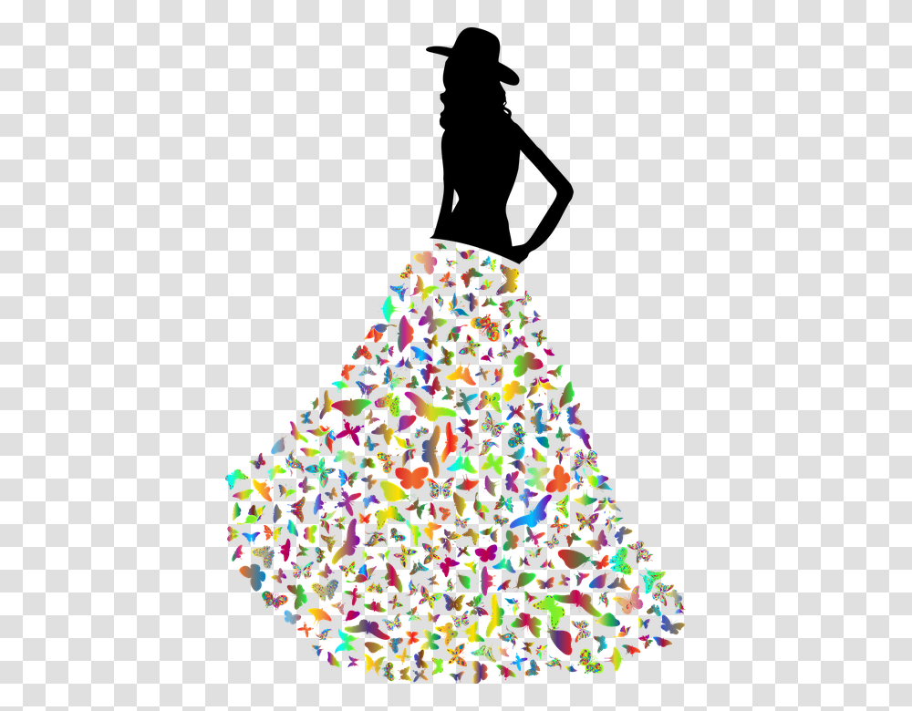 Silhouette Girl With Butterfly Dress, Paper, Triangle Transparent Png