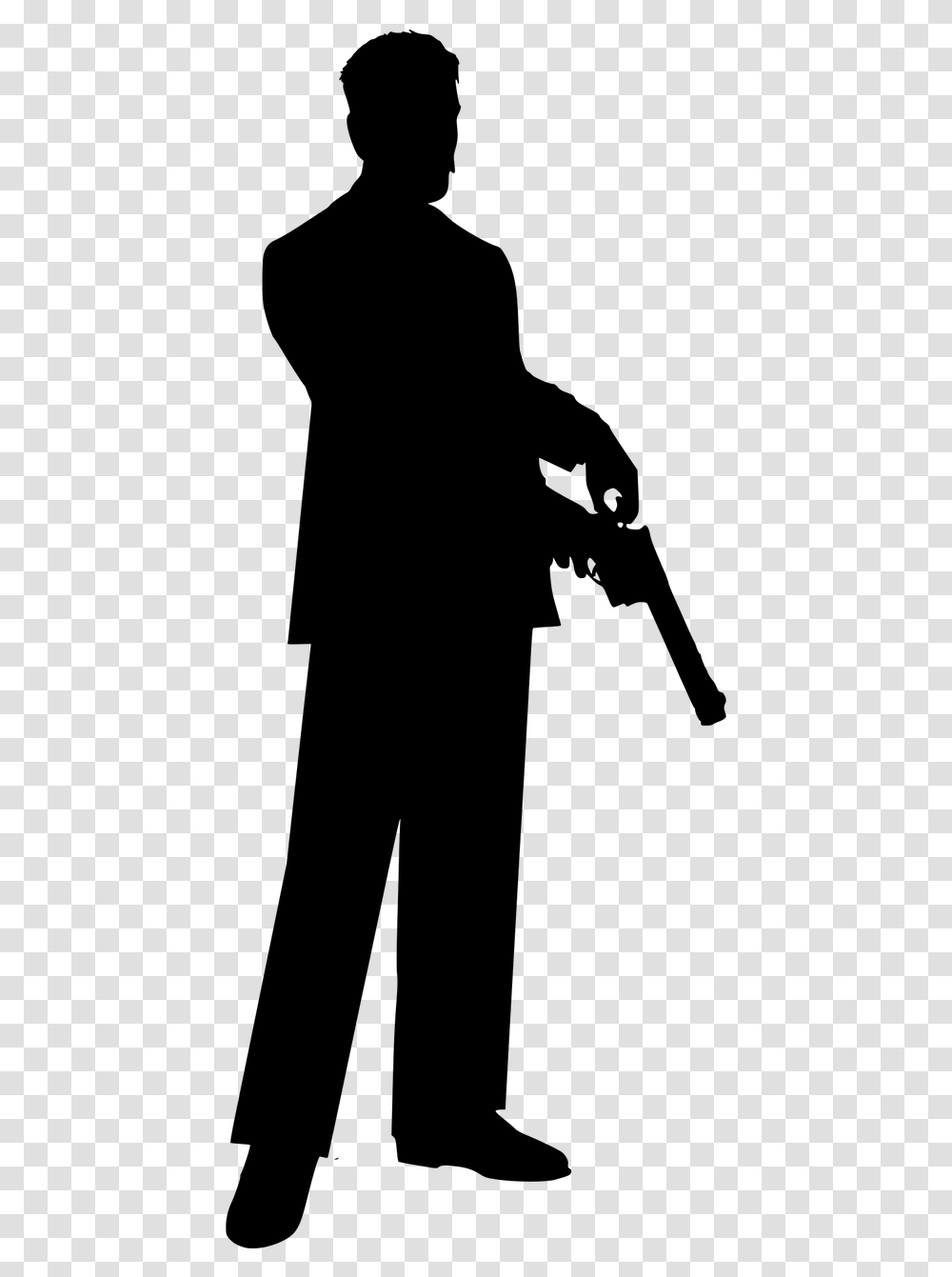 Silhouette Gun Weapon Man With Gun Silhouette, Gray, World Of Warcraft Transparent Png