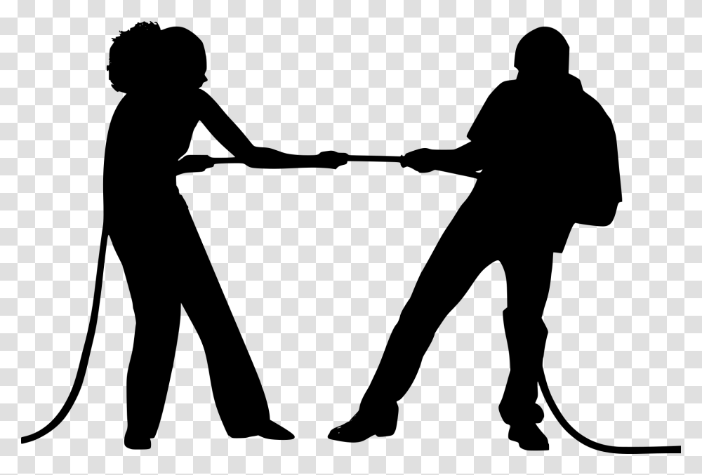 Silhouette Image Of Two Individuals Pulling A Rope Conflict Black And White, Gray, World Of Warcraft Transparent Png