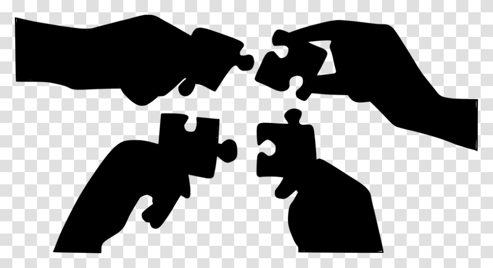 Silhouette Joining Together Puzzle Joining Puzzle, Gray, World Of Warcraft Transparent Png