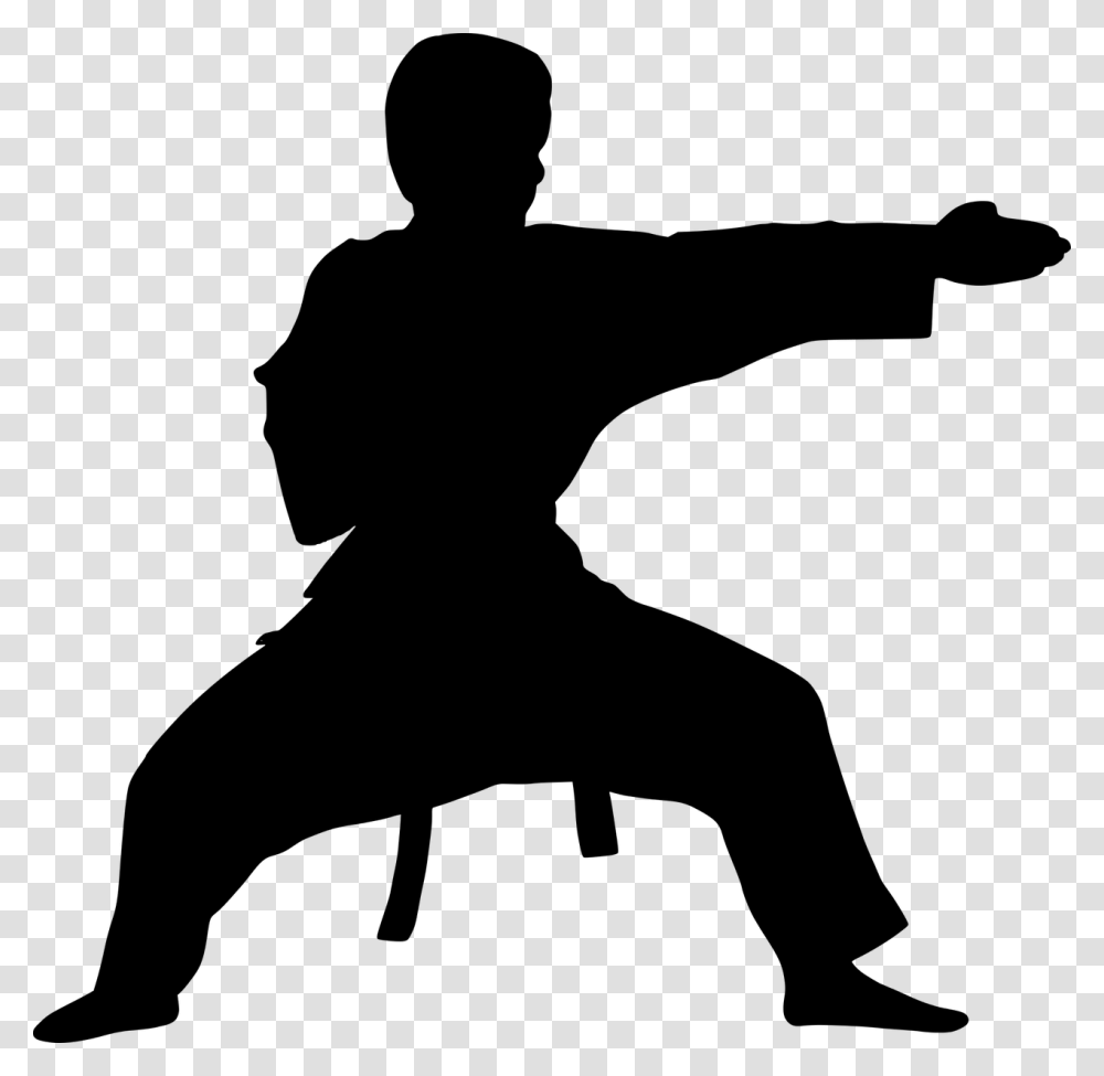 Silhouette Karate Fight Strong Kimono Ready Karate Fighter Silhouette, Gray, World Of Warcraft Transparent Png