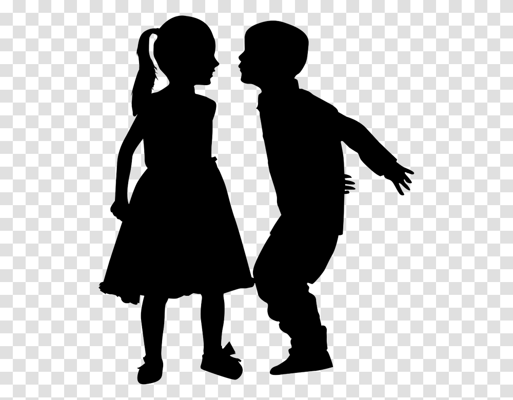Silhouette Kids Boy Girl Young Playing Son Child Silhueta, Person, People, Stencil, Crowd Transparent Png