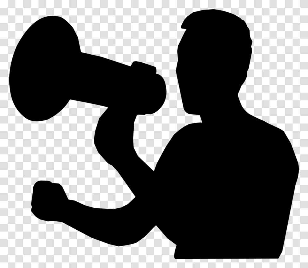 Silhouette Man Megaphone Screaming Announcement Yelling Silhouette, Gray, Outdoors Transparent Png