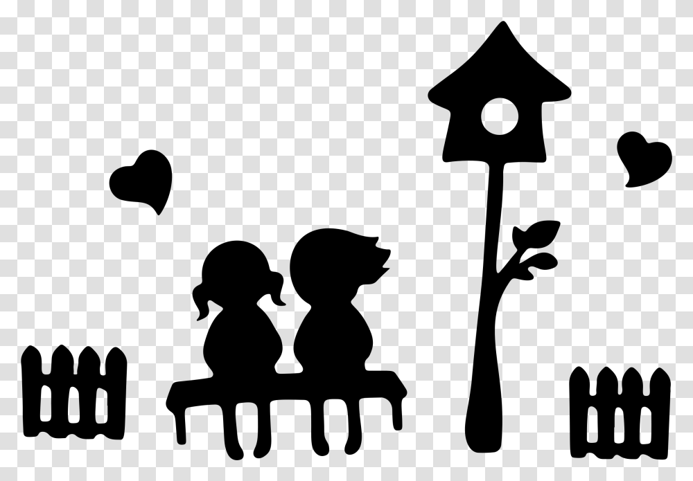 Silhouette Of A Boy And Girl Sitting Download Boy And Girl Sitting On A Bench, Gray, World Of Warcraft Transparent Png
