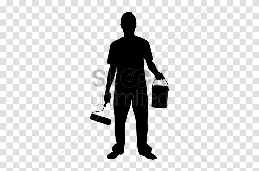 Silhouette Of A Man With Paint Roller And Bucket Vector Illustration, Sport, Wand, Triangle, Tripod Transparent Png