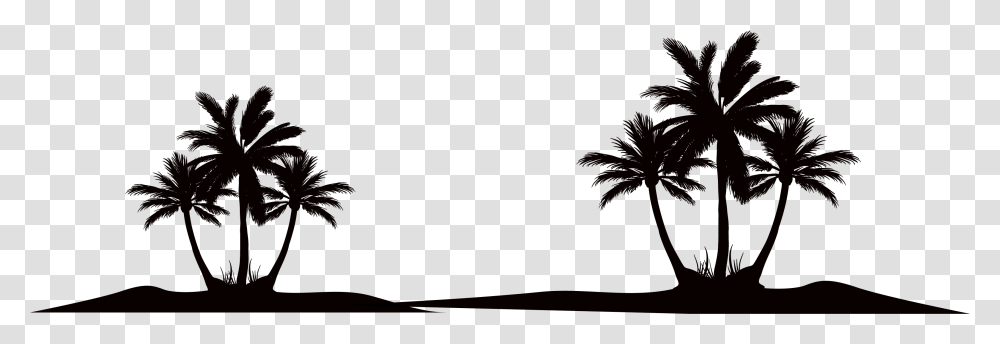 Silhouette Of Coconut Tree Beach Vector Black And White, Nature, Outdoors, Night, Plant Transparent Png