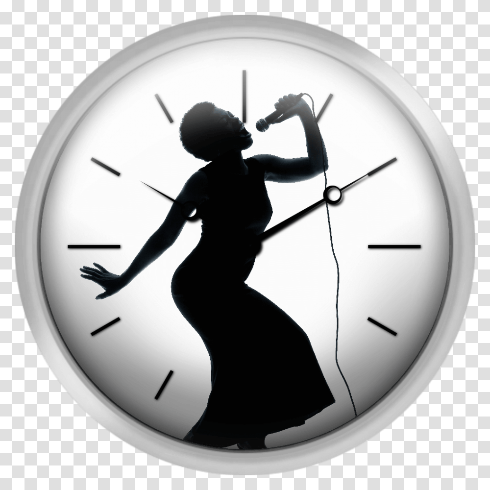 Silhouette Of Female Singer Singing On Microphone Singer Silhouette, Analog Clock, Person, Human, Leisure Activities Transparent Png
