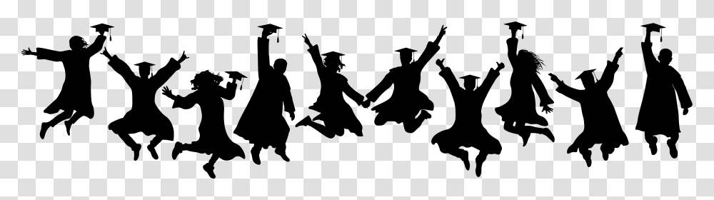 Silhouette Of Graduates Jumping In Celebration Graduation Silhouette Group, Person, Human, Hand, Stencil Transparent Png