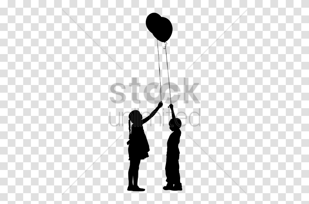 Silhouette Of Kids Playing With Balloon Vector Image, Face, Triangle, Sport Transparent Png