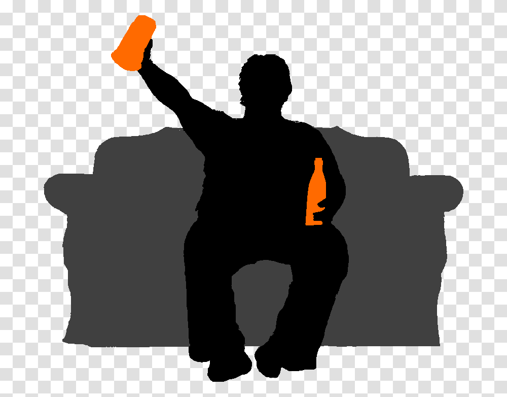 Silhouette Of Man Sitting On Grey Sofa With A Bottle Illustration, Person, Human, Kneeling, Performer Transparent Png