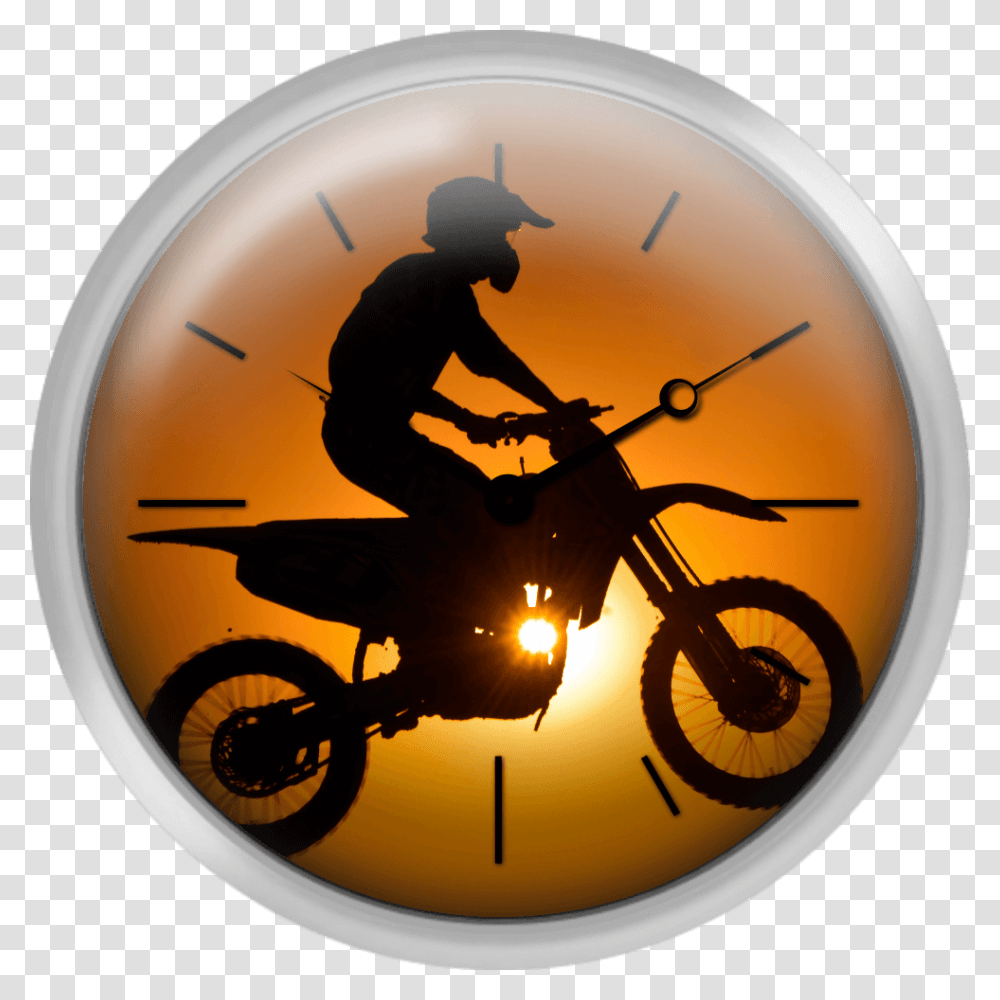 Silhouette Of Motocross At Sunset Motocross Silhouette, Motorcycle, Vehicle, Transportation, Person Transparent Png