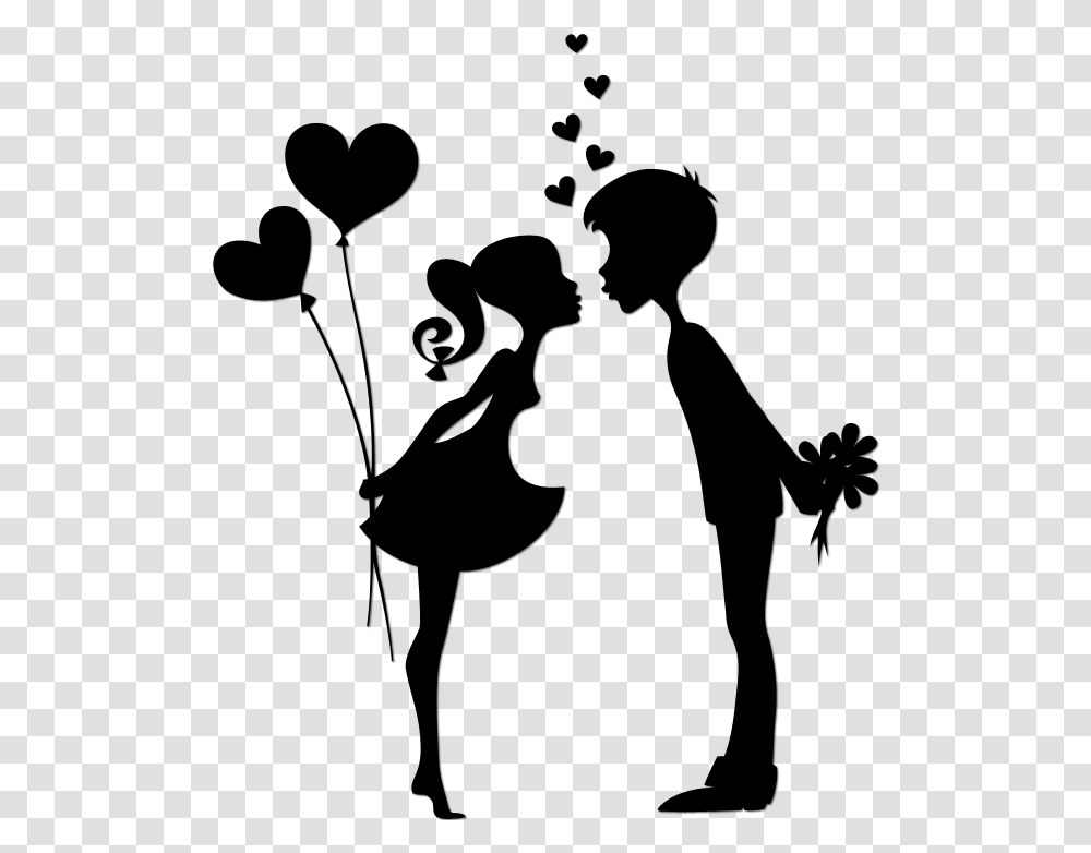 Silhouette Of Two People With Red Hearts Cute Couple Clipart Black And White, Gray, World Of Warcraft Transparent Png