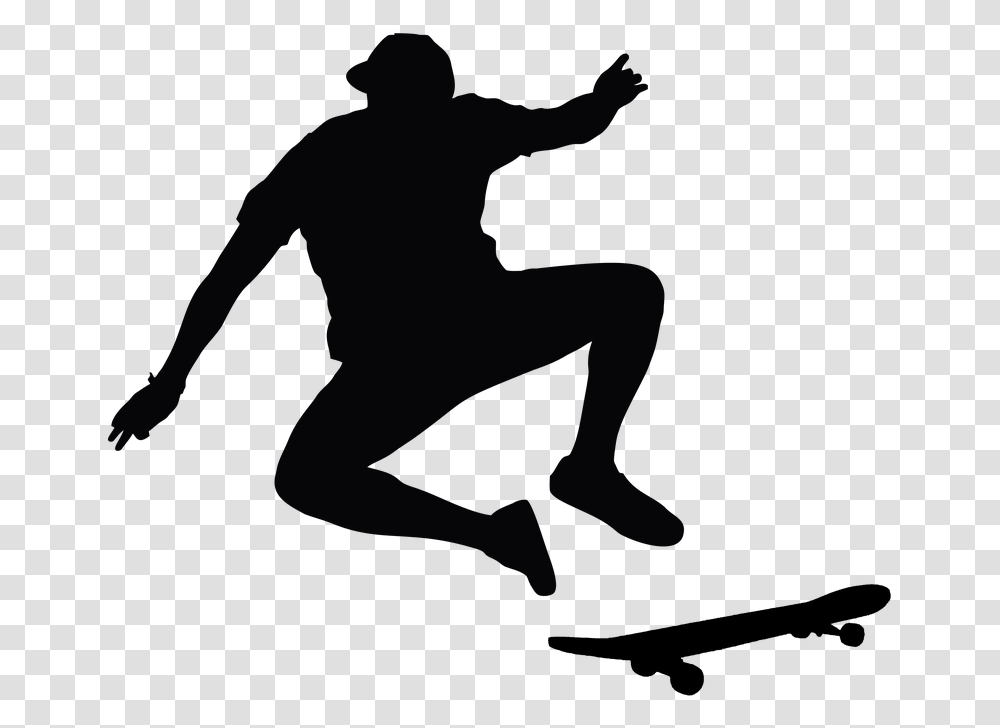 Silhouette Skate Board Skate Board Jump Acrobacy Skateboard Music, Person, Human, Kneeling Transparent Png