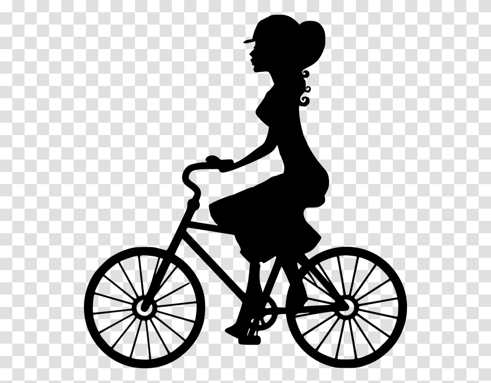 Silhouette Wheel Cyclist Bike Seated Active Woman Girl On Bike Silhouette, Gray, World Of Warcraft Transparent Png