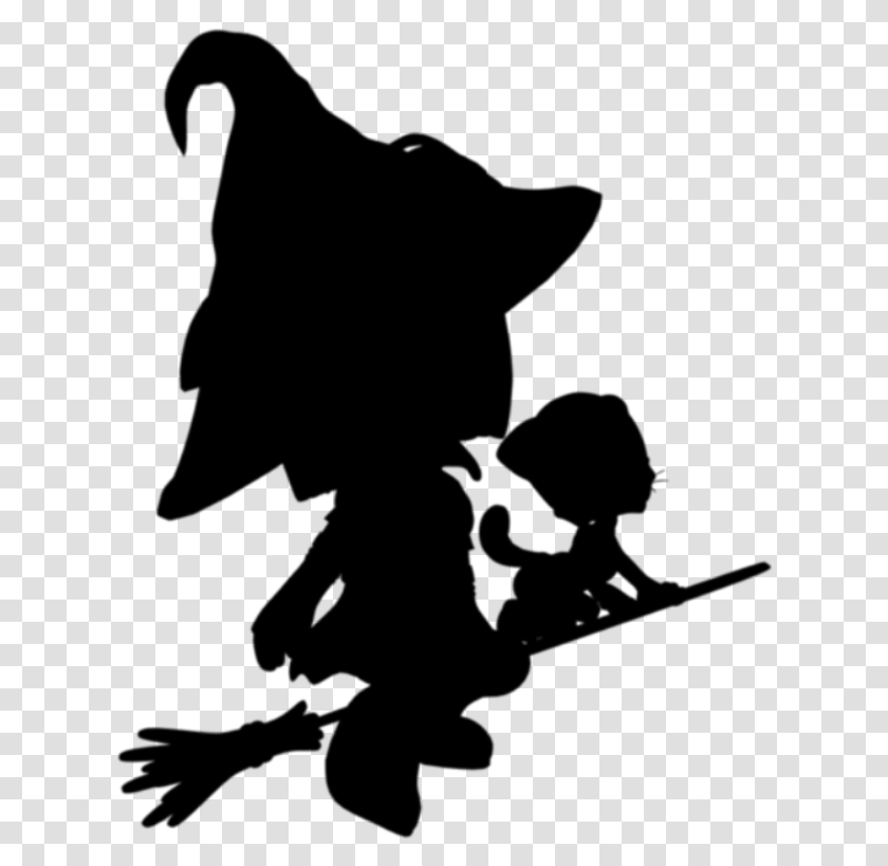 Silhouette Witch Broom Flyingwitch Cat Editedbyme Illustration, Gray, World Of Warcraft Transparent Png