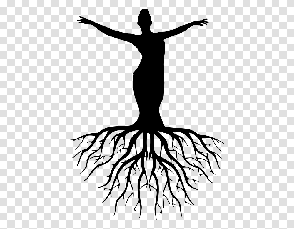 Silhouette Women Tree Yoga Meditation Harmony Tree With Roots Silhouette, Gray, World Of Warcraft Transparent Png
