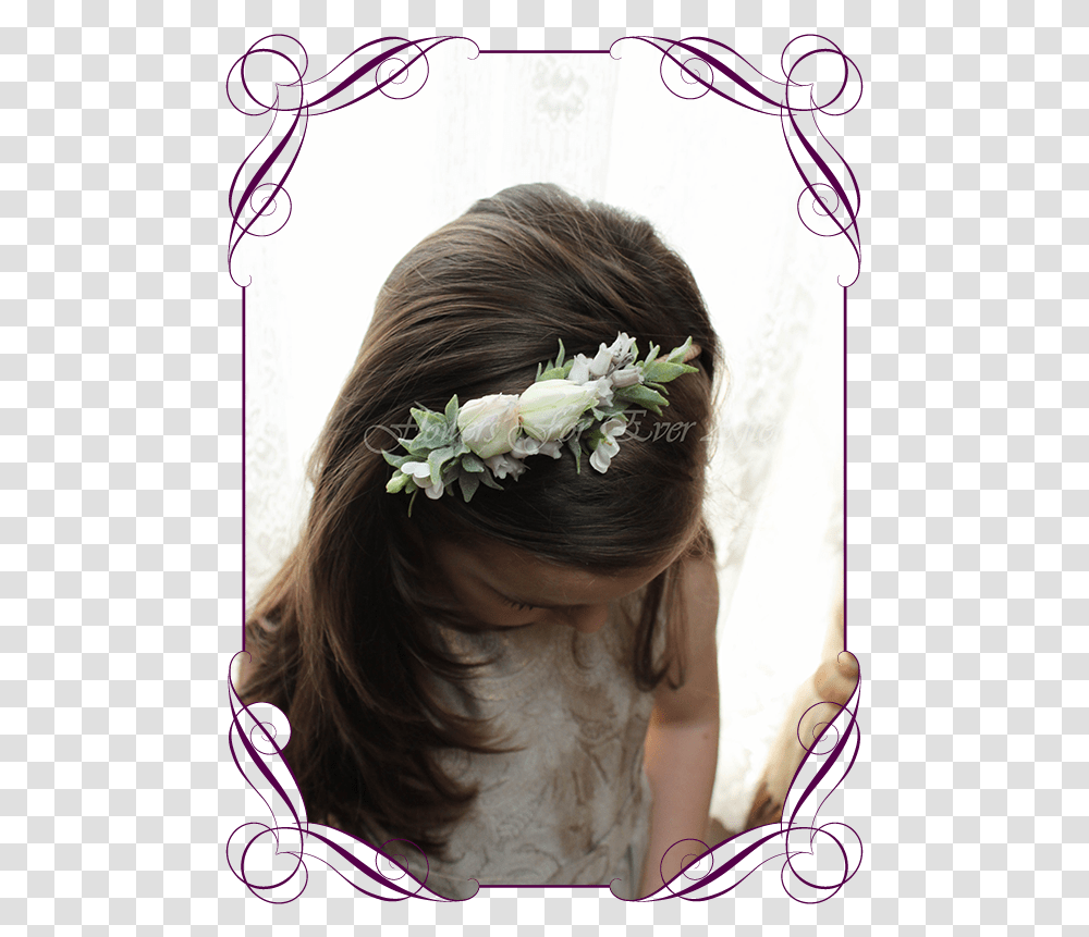 Silk Artificial Flower Girl Head Band Floral Head Piece Wedding Basket For Flower Girl, Person, Plant, Hair Transparent Png