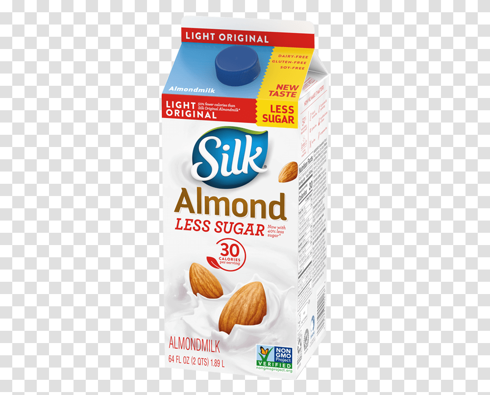Silk Less Sugar Original Almondmilk Low Sugar Almond Milk, Plant, Food, Nut, Vegetable Transparent Png