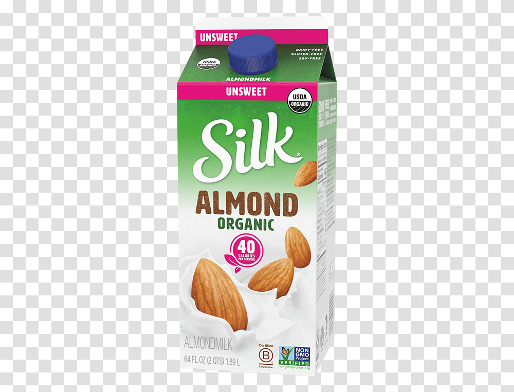 Silk Organic Unsweet Almondmilk Unsweetened Vanilla Almond Milk, Nut, Vegetable, Plant, Food Transparent Png