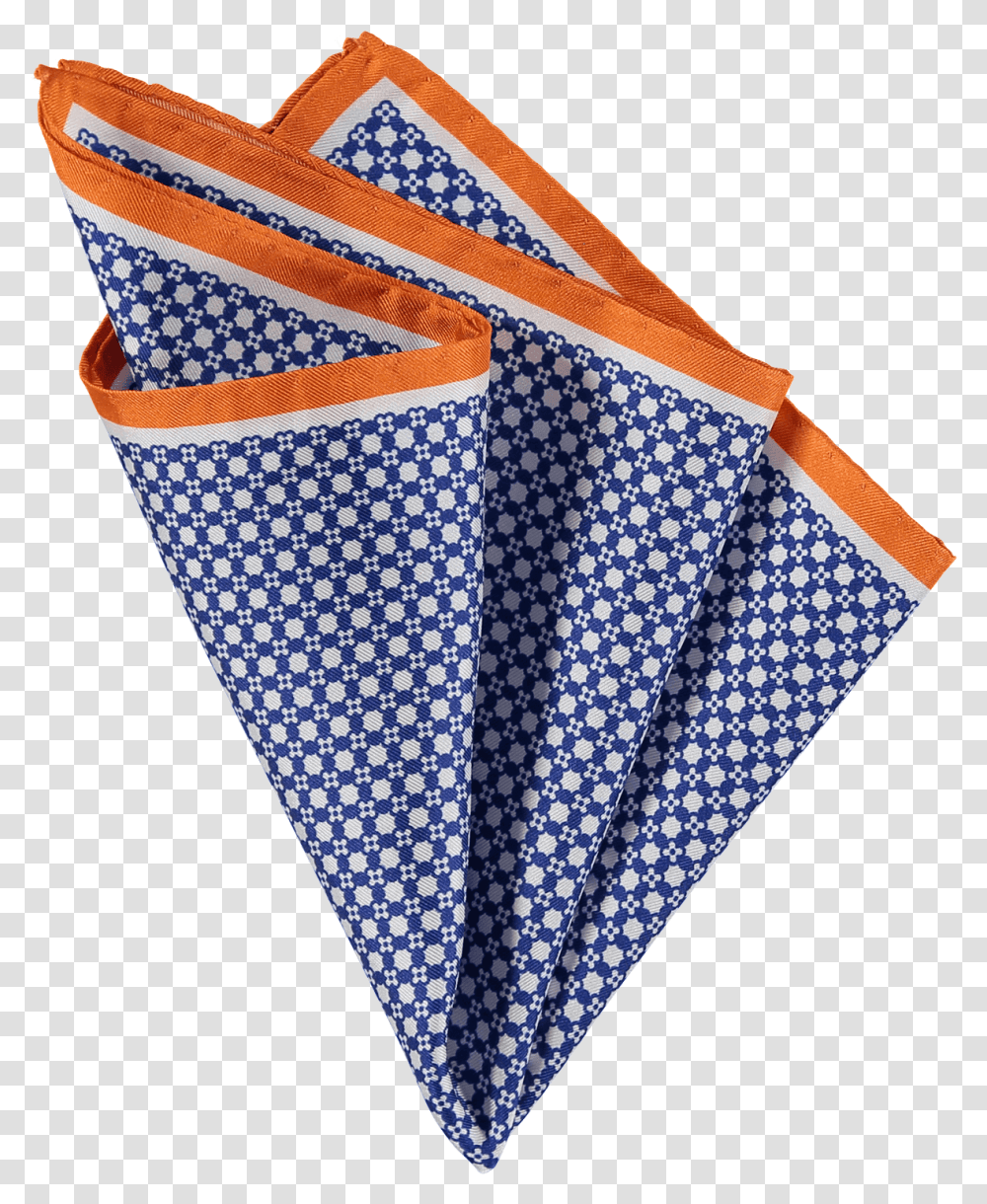 Silk Pocket Square In Navy White And Orange With De Tela Animado, Rug, Triangle, Cone, Napkin Transparent Png