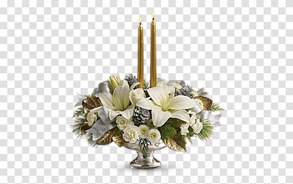 Silver And Gold Centerpiece Teleflora Mercury Glass Bowl Bouquet, Candle, Flower, Plant, Blossom Transparent Png