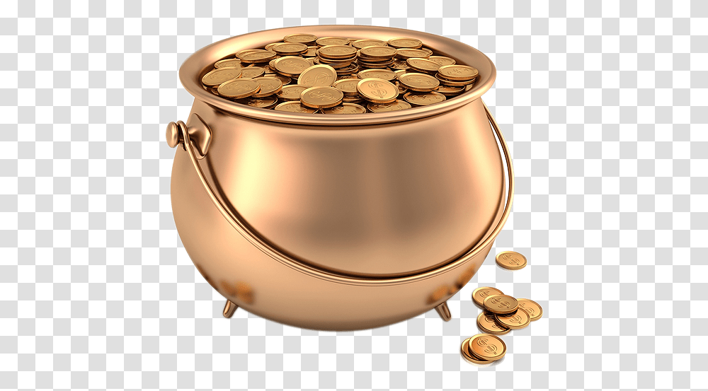 Silver And Gold Good Morning Happy Dhanteras, Treasure, Money, Coin, Pot Transparent Png