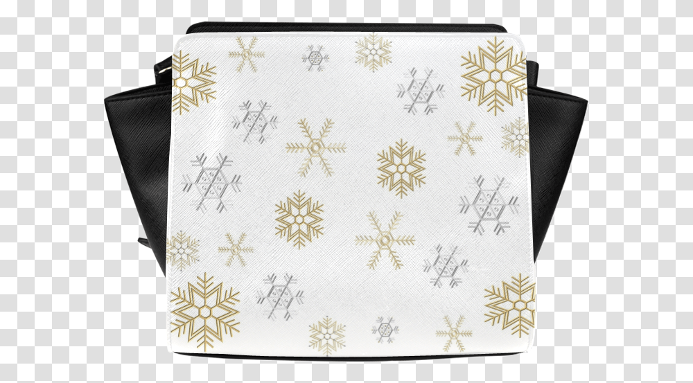 Silver And Gold Snowflakes On A White Background 2 Handbag, Rug, Pattern, Floral Design Transparent Png