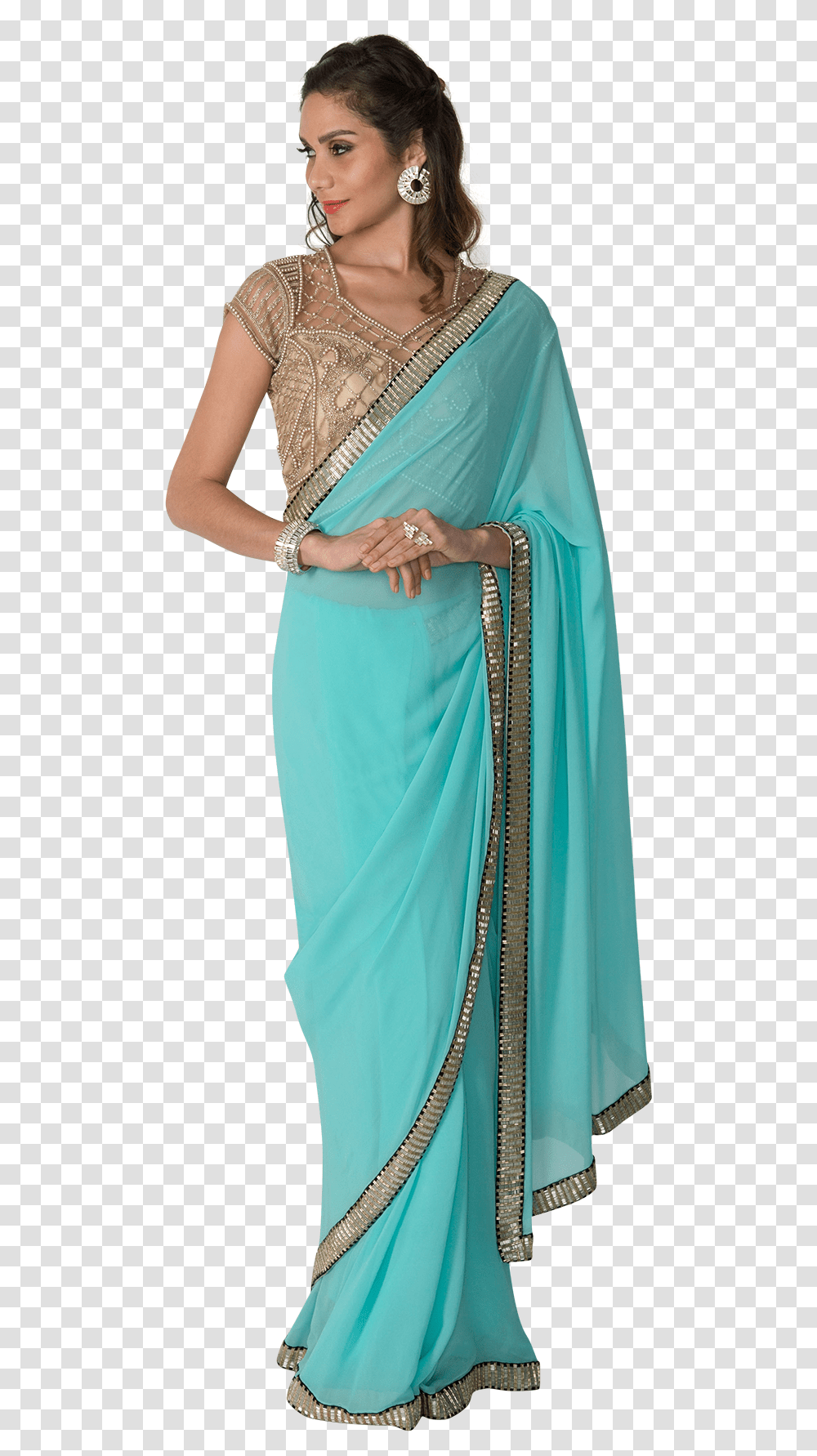 Silver Brocade Saree Blouse Blue Saree With Gold Blouse, Evening Dress, Robe, Gown Transparent Png