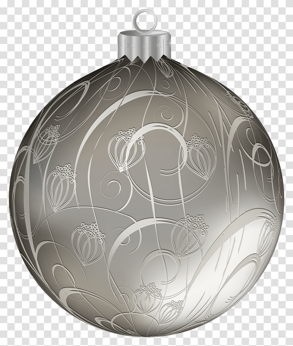 Silver Christmas Ball With Ornaments Clipart Image Silver Christmas Balls, Soccer Ball, Football, Team Sport, Sports Transparent Png
