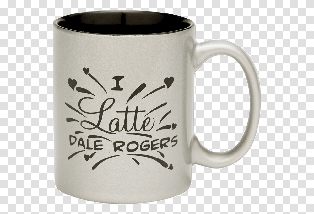 Silver Coffee Mug With Text I Latte Dale Rogers Beer Stein, Coffee Cup, Milk, Beverage, Drink Transparent Png