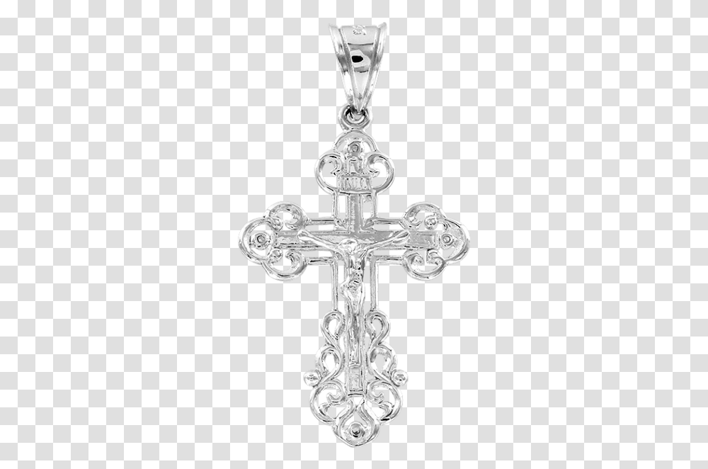 Silver Cross Liontin Salib Emas Putih, Crucifix Transparent Png