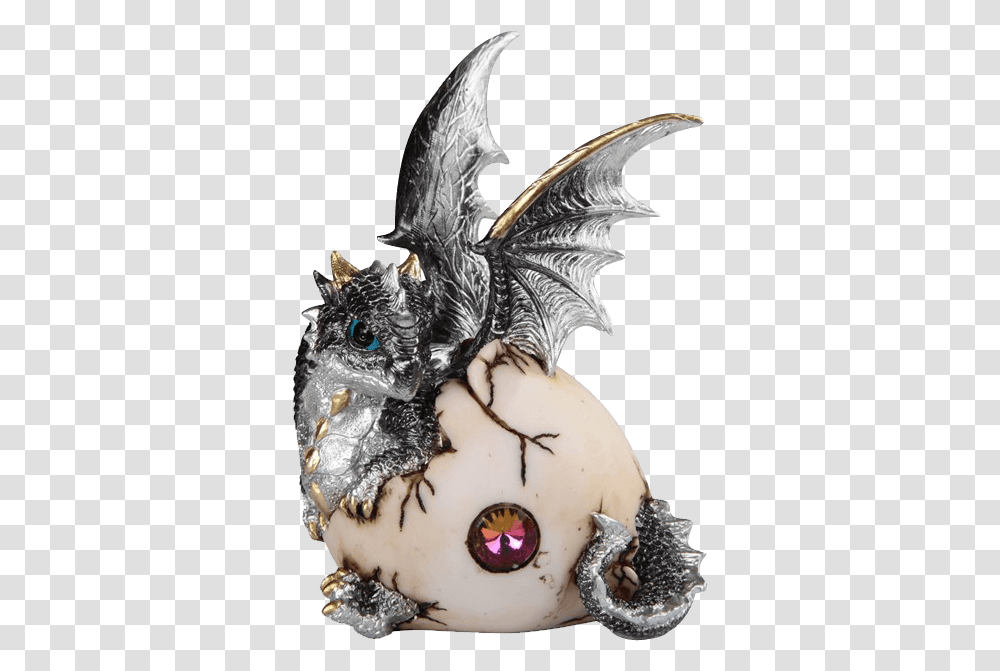 Silver Dragon Hatchling With Jeweled Egg Dragon Hatchling, Bird, Animal, Snowman, Winter Transparent Png